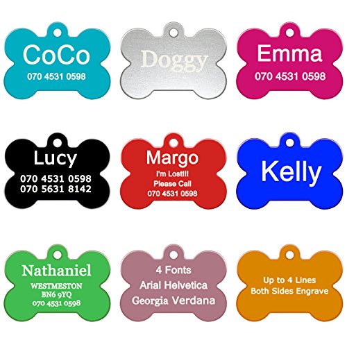 ABIsedrin Etiqueta de identificación de Mascotas para Perros/Gatos, Etiqueta de Perro Grabado para Mascotas, Etiqueta de Mascotas Personalizada 9 Formas y 9 Colores para Elegir-Hueso