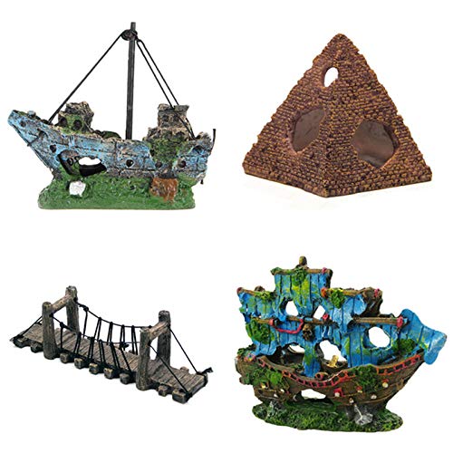 Adornos De Decoración De Acuarios Acuarios 9 Estilo Resina Acuario Adorno Decoración De La Casa Cueva De Piedra Pecera Naufragio Barco Barril Roca Escondite Para Peces Camarones @ 9 1 Piezas
