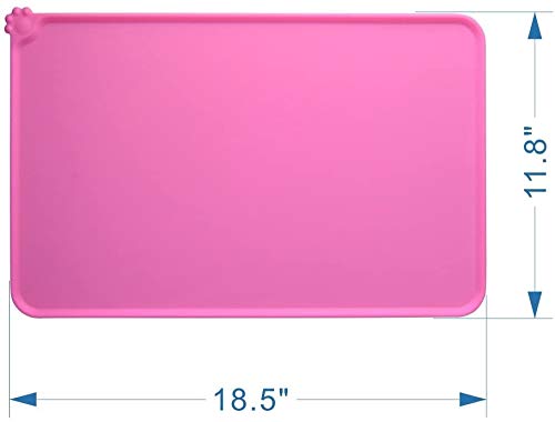 Alfombrilla de Silicona para Comederos de Perros y Gatos, 48x30cm Tapete Comer Antideslizante Compatible y Comedero Perro Gato alimentador Tazon, Rosado