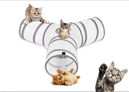 aokuy Túneles para Gatos,Túnel de Gato3 Vías Plegable Juguete del Gato/Divertido Juego Juguete Tubo/Túnel de Juguete con Pelota para Mascota Gatos Conejos Cachorro Uso Interior y Exterior