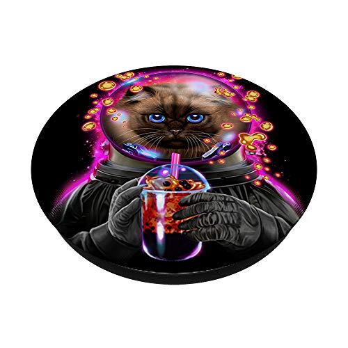 Astronauta gato siamés bebiendo té en el espacio PopSockets PopGrip: Agarre intercambiable para Teléfonos y Tabletas