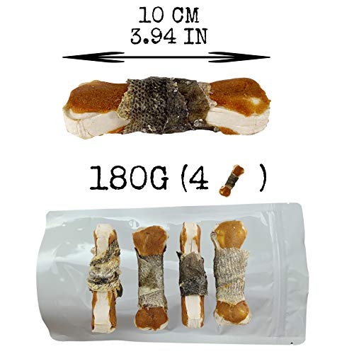 AVANZONA Golosinas para Perros, Snacks para Perros Naturales, Dental de Combinación de Hueso de Ternera, Carne de Pato y Piel seco de Bacalao Pescado, Rico en Omega -3, Sin celeares. 180G.