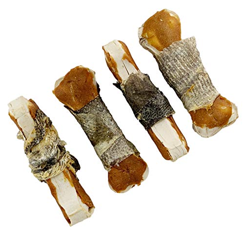 AVANZONA Golosinas para Perros, Snacks para Perros Naturales, Dental de Combinación de Hueso de Ternera, Carne de Pato y Piel seco de Bacalao Pescado, Rico en Omega -3, Sin celeares. 180G.