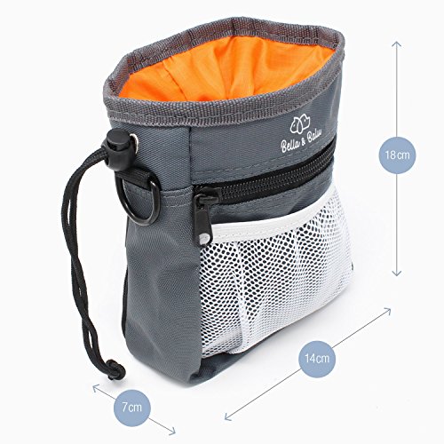 Bella & Balu Bolsa de Entrenamiento para Perros + Bebedero Plegable + Clicker + Bolsas para excrementos + Juguete de Cuerda – Práctica Bolsa para chucherías de Perro (Naranja)