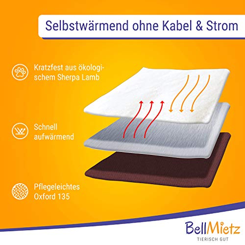BellMietz® Manta autocalentable para gatos [hecha a mano en Europa] – 45 x 60 cm grande manta con calefacción, acogedora y suave Eco Sherpa manta eléctrica para gatos y perros