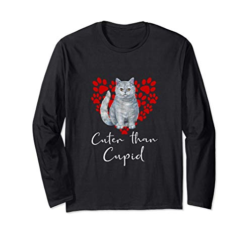 BRITISH SHORTHAIR Cuter Than Cupip Gato Día San Valentín Manga Larga