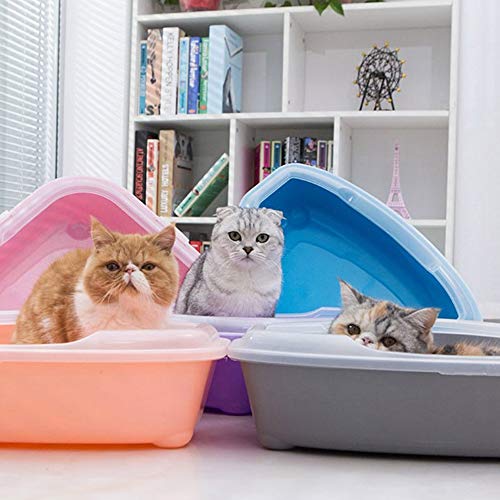 Cajas de Arena para Gatos Anti-salpicar Caja de Arena Semi-Cerrado Gato del tocador del Gato de la Jaula Triángulo Easy Clean,Púrpura