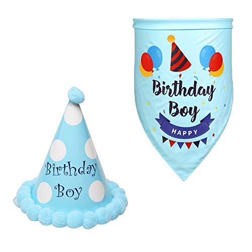 Camidy Perro Cumpleaños Bandana Hat Happy Birthday Boy Girl Print Babero Bufanda Y Sombrero Pet Fashion Birthday Outfits for Dog Cat
