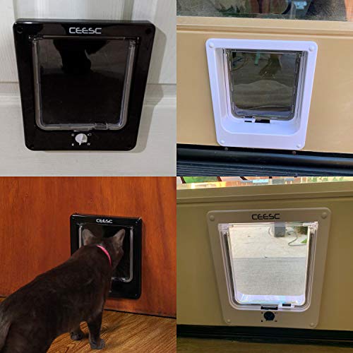 CEESC Puertas para gatos, puerta magnética para mascotas con cerradura giratoria de 4 vías para gatos, gatitos y gatitos, versión actualizada