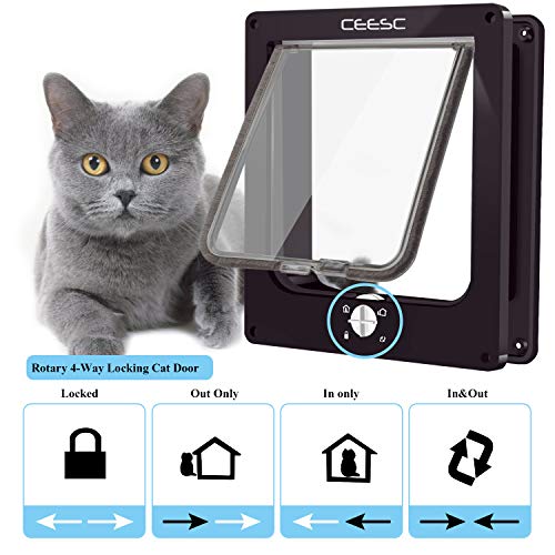 CEESC Puertas para gatos, puerta magnética para mascotas con cerradura giratoria de 4 vías para gatos, gatitos y gatitos, versión actualizada