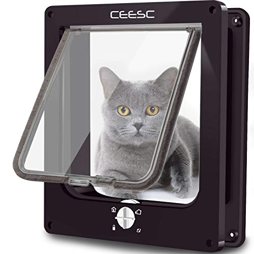 CEESC Puertas para gatos, puerta magnética para mascotas con cerradura giratoria de 4 vías para gatos, gatitos y gatitos, versión actualizada