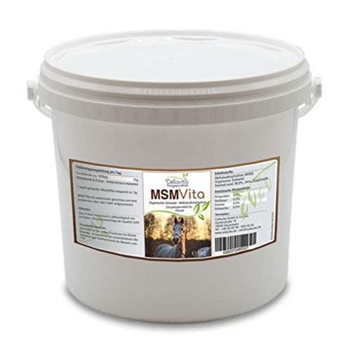 Cellavita MSM – Azufre orgánico – 5 kg para caballos | Calidad farmacéutica puro 99,9 % – Cubo de 5 kg