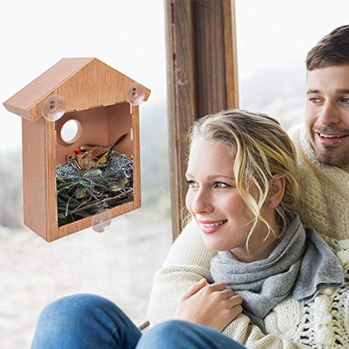 Comederos Para Aves,Color Madera De Nido De Pájaro Cage Uno Espejo Estaciones De Alimentación,Pequeños Utensilios De Aves Silvestres Dispensador De Alimentos Para Mascotas,Balcón Exterior Suminis