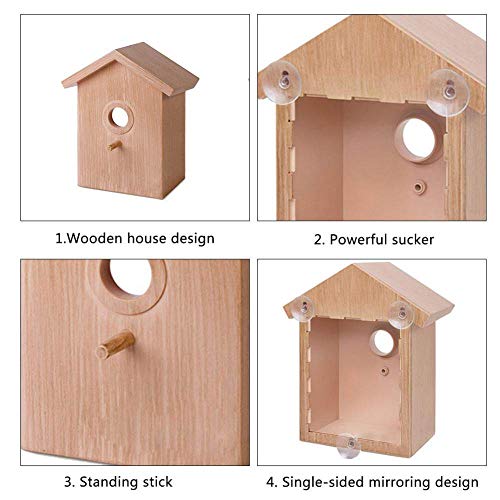 Comederos Para Aves,Color Madera De Nido De Pájaro Cage Uno Espejo Estaciones De Alimentación,Pequeños Utensilios De Aves Silvestres Dispensador De Alimentos Para Mascotas,Balcón Exterior Suminis