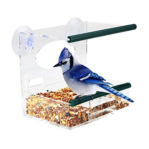 Comederos Para Aves,Ventosas De Cristal Acrílico Estaciones De Alimentación De Jardín,Pearl Parrot Utensilios Recipiente Dispensador De Alimentos Para Mascotas,Balcón Exterior Suministros Accesor