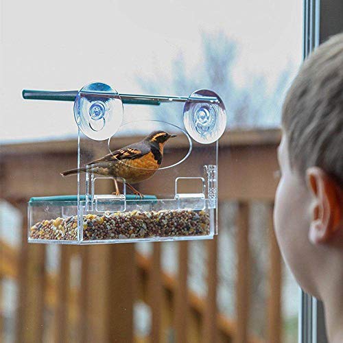 Comederos Para Aves,Ventosas De Cristal Acrílico Estaciones De Alimentación De Jardín,Pearl Parrot Utensilios Recipiente Dispensador De Alimentos Para Mascotas,Balcón Exterior Suministros Accesor