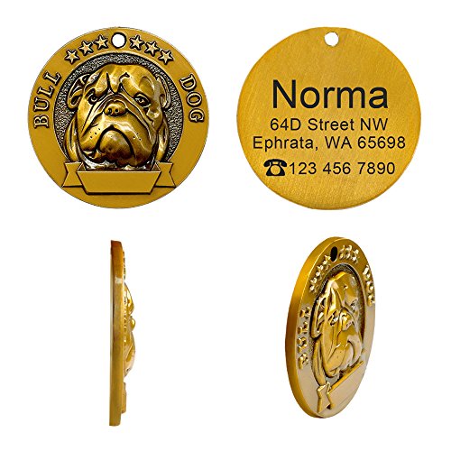 Didog Etiquetas de identificación de perro grabadas personalizadas a juego con 18 razas efecto 3D, etiquetas personalizadas para perro conmemorativo para Bulldog británico
