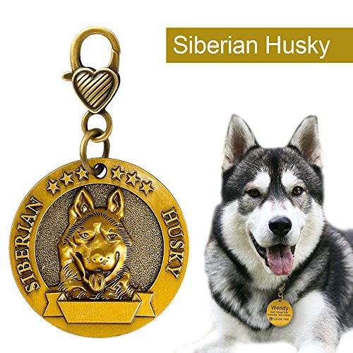 Didog Etiquetas de identificación de perro grabadas personalizadas que coinciden con 18 razas efecto 3D, etiquetas personalizadas para perros siberianos Husky