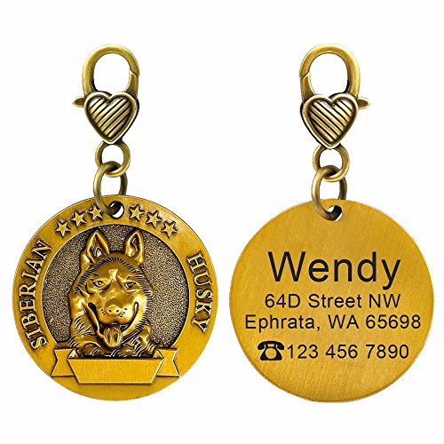 Didog Etiquetas de identificación de perro grabadas personalizadas que coinciden con 18 razas efecto 3D, etiquetas personalizadas para perros siberianos Husky