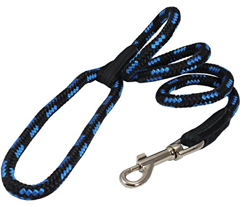 Dogs My Love 6ft Long Braided Rope Dog Leash Blue with Black 6 Sizes (Medium: 6ft Long; 3/8 Diam (10mm)) by Dogs My Love