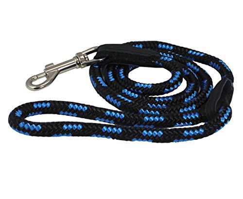 Dogs My Love 6ft Long Braided Rope Dog Leash Blue with Black 6 Sizes (Medium: 6ft Long; 3/8 Diam (10mm)) by Dogs My Love