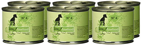 dogz finefood Comida húmeda para Perros – N° 4 Pollo & faisán – Comida húmeda para Perros & Cachorros – Sin Cereales ni azúcar – Alto Contenido de Carne – 6 x 200 g Lata