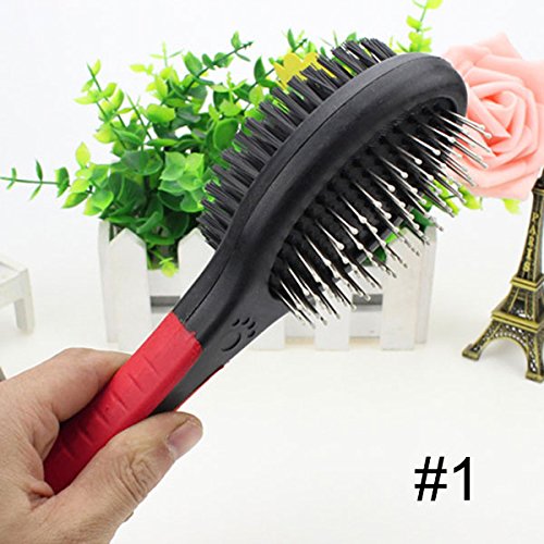 Dxlta 1 Piezas de plástico Doble Cara Perro de Mascota Gato Peine Cepillo de Pelo Mango Cepillos de Masaje Multifunción Pet Grooming Tools