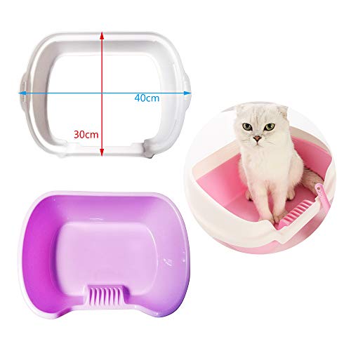 DZL Gatos Aseo Arenero Abierto para Mascotas Gatos 40 * 30 * 11.5cm Bandeja Sanitaria Plástica con Pala Bandeja Arena para Gatos Aseo Mascotas (Azul Cielo)