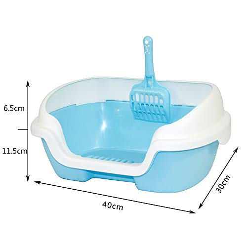DZL Gatos Aseo Arenero Abierto para Mascotas Gatos 40 * 30 * 11.5cm Bandeja Sanitaria Plástica con Pala Bandeja Arena para Gatos Aseo Mascotas (Azul Cielo)