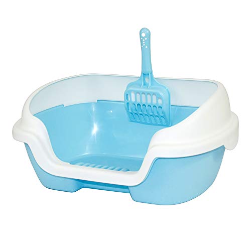 DZL Gatos Aseo Arenero Abierto para Mascotas Gatos 40 * 30 * 11.5cm Bandeja Sanitaria Plástica con Pala Bandeja Arena para Gatos Aseo Mascotas (Azul Cielo)