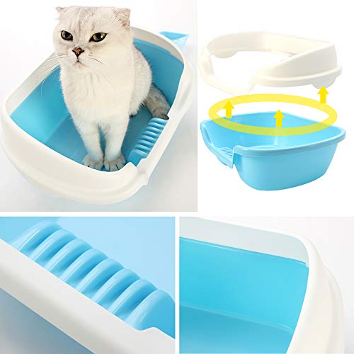 DZL Gatos Aseo Arenero Abierto para Mascotas Gatos 40 * 30 * 11.5cm Bandeja Sanitaria Plástica con Pala Bandeja Arena para Gatos Aseo Mascotas (Azul Cielo)