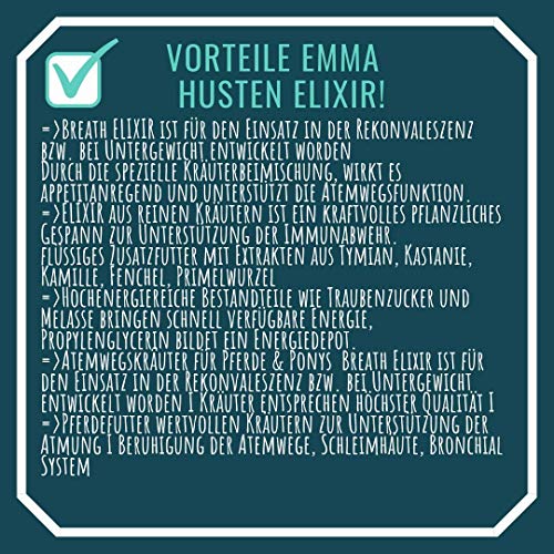 EMMA ♥ Jarabe para la Tos para Caballos I Elixir Bronquial I para el tracto respiratorio y Las membranas mucosas I Elixir Bronquial Líquido I Hierbas Bronquiales I Alergia al Polvo 1 L