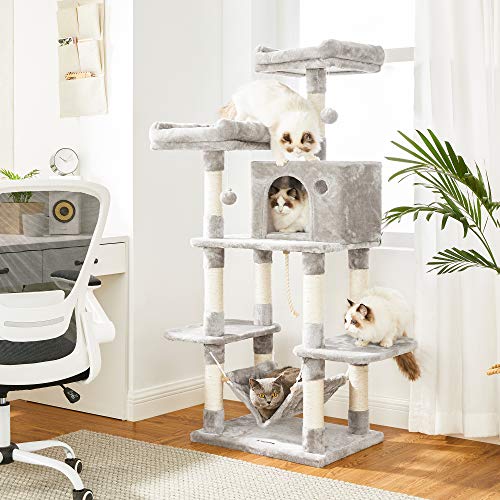 FEANDREA Árbol de Gatos con Pompones, Torre de Gatos 150 cm, Gris Claro PCT85W