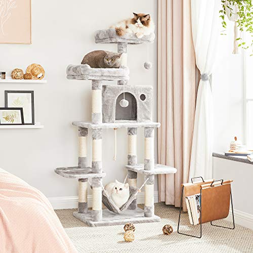 FEANDREA Árbol de Gatos con Pompones, Torre de Gatos 150 cm, Gris Claro PCT85W