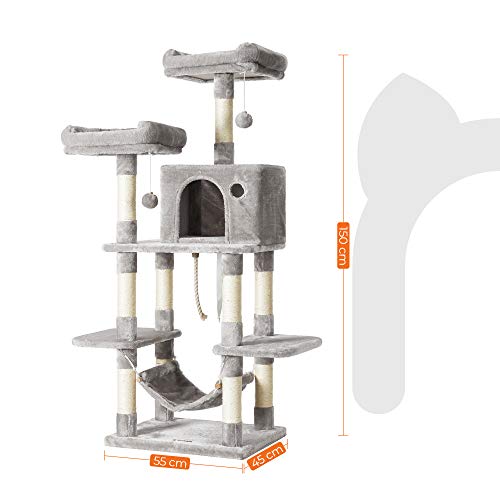 FEANDREA Árbol de Gatos con Pompones, Torre de Gatos 150 cm, Gris Claro PCT85W