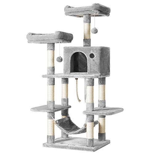 FEANDREA Árbol de Gatos con Pompones, Torre de Gatos 150 cm, Gris Claro PCT85W