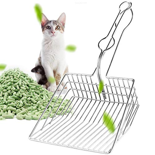 Felenny Cuchara de Arena para Gatos Cuchara de Hierro Premium para Mascotas con Mango Largo Antiadherente Caja de Arena Hueca de Metal Adecuada para Gatos Siameses Calicó Maine Coon