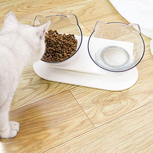 FGH QPLKKMOI Transparente Material de Doble Comedero, Comer Ajustable ángulo Gato Pot Pet Fashion
