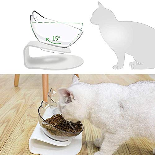 FGH QPLKKMOI Transparente Material de Doble Comedero, Comer Ajustable ángulo Gato Pot Pet Fashion