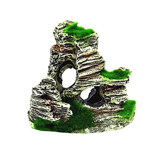 FiedFikt - Figura Decorativa de Resina para Acuario, Paisaje Artificial, decoración de montaña, decoración para Acuario, Cueva Oculta para pecera, 1 Unidad, D