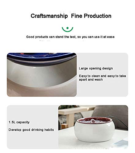 Fuente de agua potable eléctrica de cerámica para gatos para gatos, perros, cuenco para beber, dispensador automático de fuente de agua para gatos, cuenco para mascotas de 1,5 l, ultra silencioso
