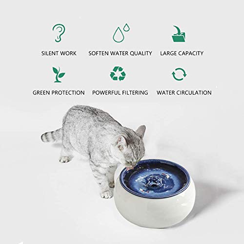 Fuente de agua potable eléctrica de cerámica para gatos para gatos, perros, cuenco para beber, dispensador automático de fuente de agua para gatos, cuenco para mascotas de 1,5 l, ultra silencioso
