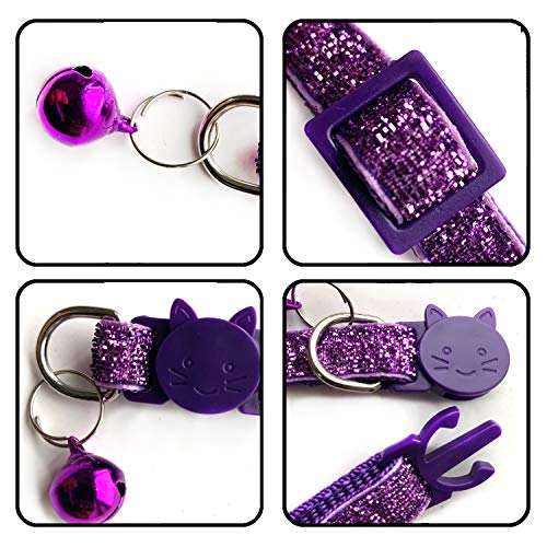 Gatos Collares, PietyPet 6 Piezas Glitter Collares con Campana liberación rápida y 6 Piezas Tubo de identificación para Gato y Perro Pequeño mascotas