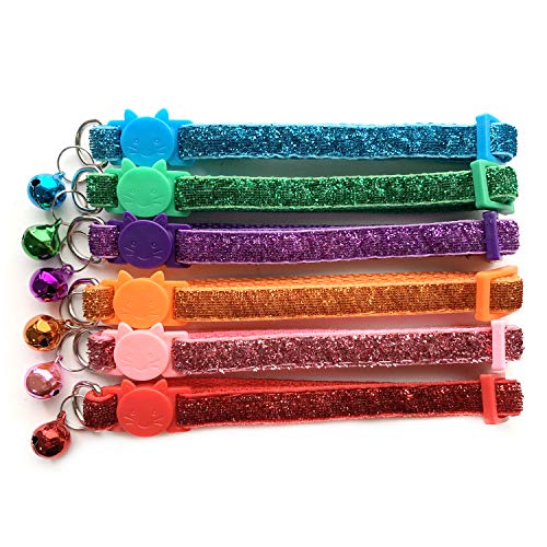Gatos Collares, PietyPet 6 Piezas Glitter Collares con Campana liberación rápida y 6 Piezas Tubo de identificación para Gato y Perro Pequeño mascotas