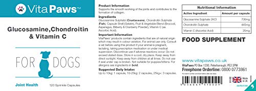Glucosamina, Condroitina y Vitamina C para Perros - 120 Cápsulas - VitaPaws