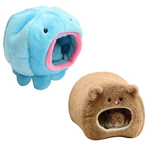 GOODGDN Hámster Casa, Cama roedores Cueva Colgante, Nido Algodón Diseño Oso Pulpo Caseta Ratones Hámster Jaula Invierno Cálida Hamaca con Simpático Casa(El Oso Azul y el Oso Pardo Son aleatorios)