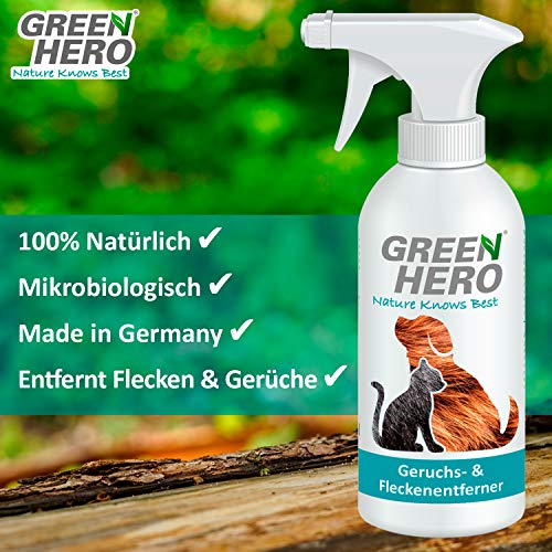 Green Hero Quitamanchas y eliminador de olores de animales, limpiador enzimático biológico como solución lista para usar contra orina de gato, orina de perro KOT, olores de animales, 500 ml