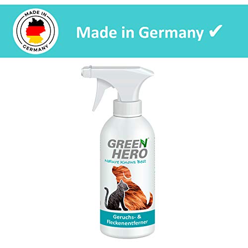 Green Hero Quitamanchas y eliminador de olores de animales, limpiador enzimático biológico como solución lista para usar contra orina de gato, orina de perro KOT, olores de animales, 500 ml
