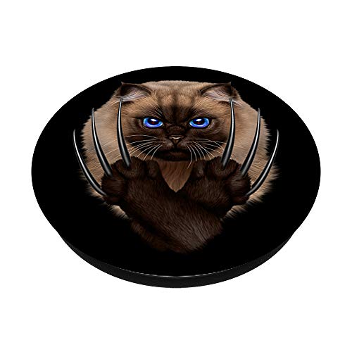 Guerrero gato siamés con una garra larga PopSockets PopGrip: Agarre intercambiable para Teléfonos y Tabletas