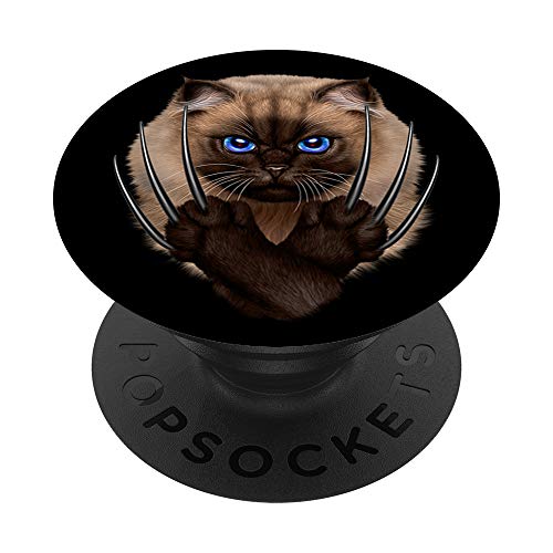 Guerrero gato siamés con una garra larga PopSockets PopGrip: Agarre intercambiable para Teléfonos y Tabletas